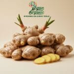Fresh organic ginger root with sliced pieces
