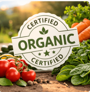 Certified organic fruits and vegetables products