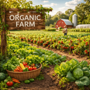 Organic farm with fresh vegetables